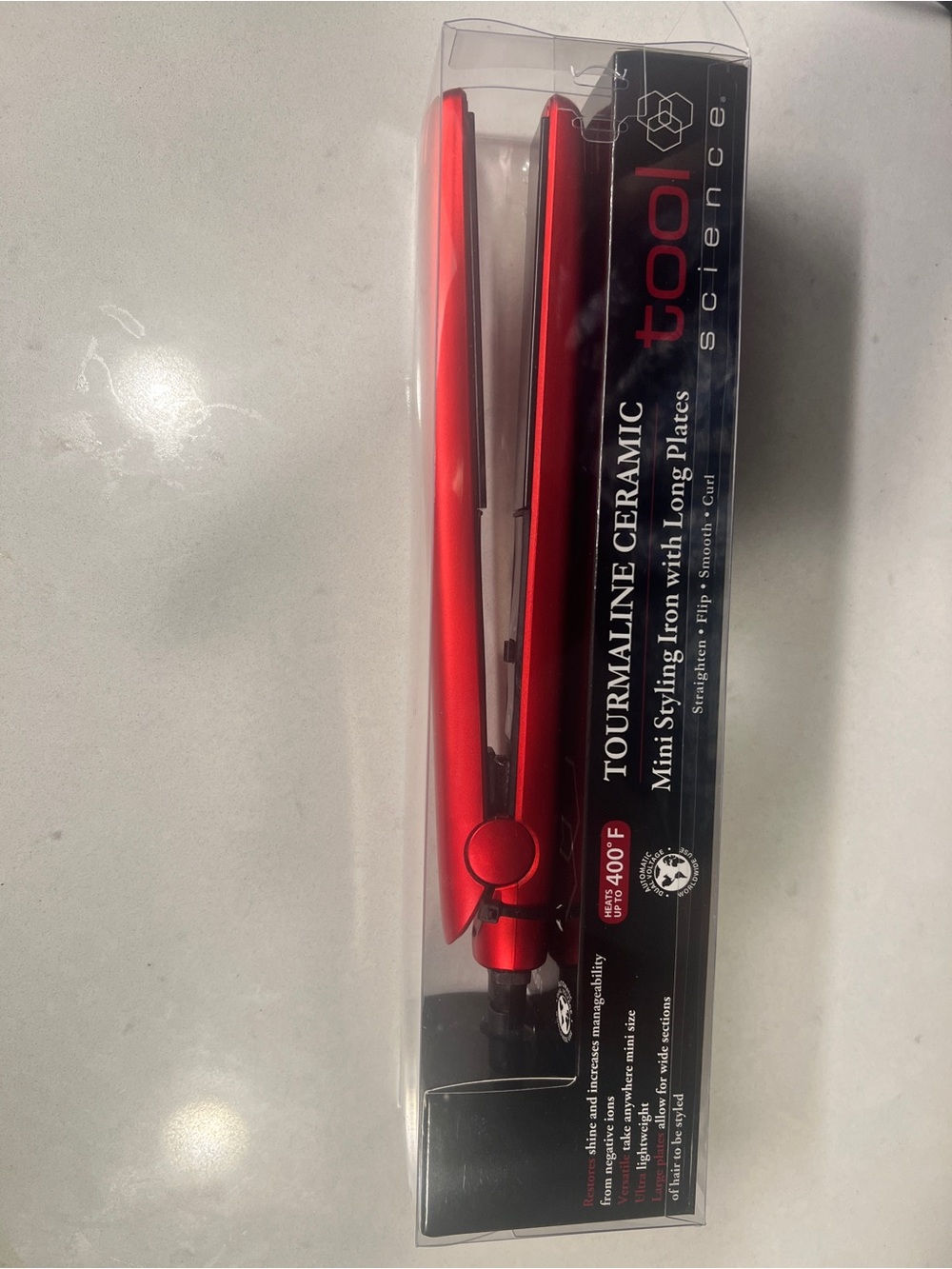 Tool Science Tourmaline Ceramic Mini Styling Flat Iron With Long Plates - Red